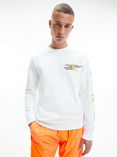 Calvin Klein Ruhák HU965543 | Calvin Klein Organic Cotton Graphic Logo Férfi Pulóver Világos Fehér